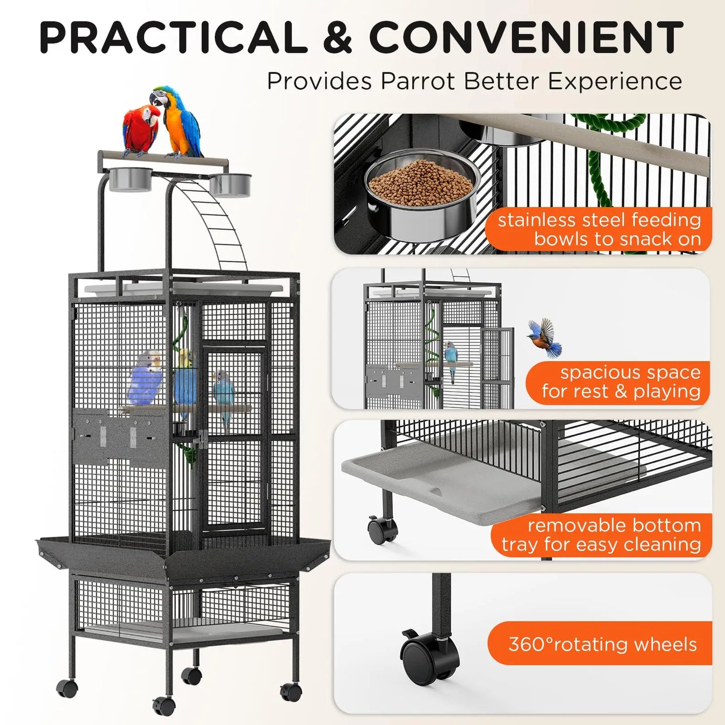 HiMISS 60 Inch Metal Bird Cage With Play Top Stand