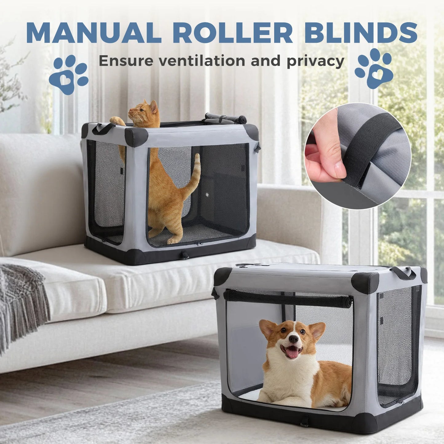 JHK Oxford Foldable Dog Crate With 3 Doors Portable Kennel Indoor