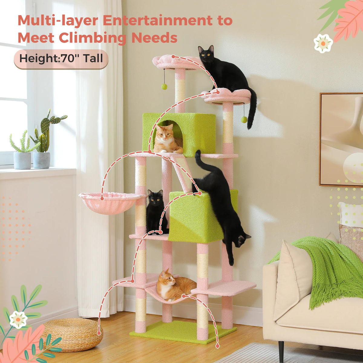 Pawz Road Indoor Cat Tree With Hammock And Scratching Posts