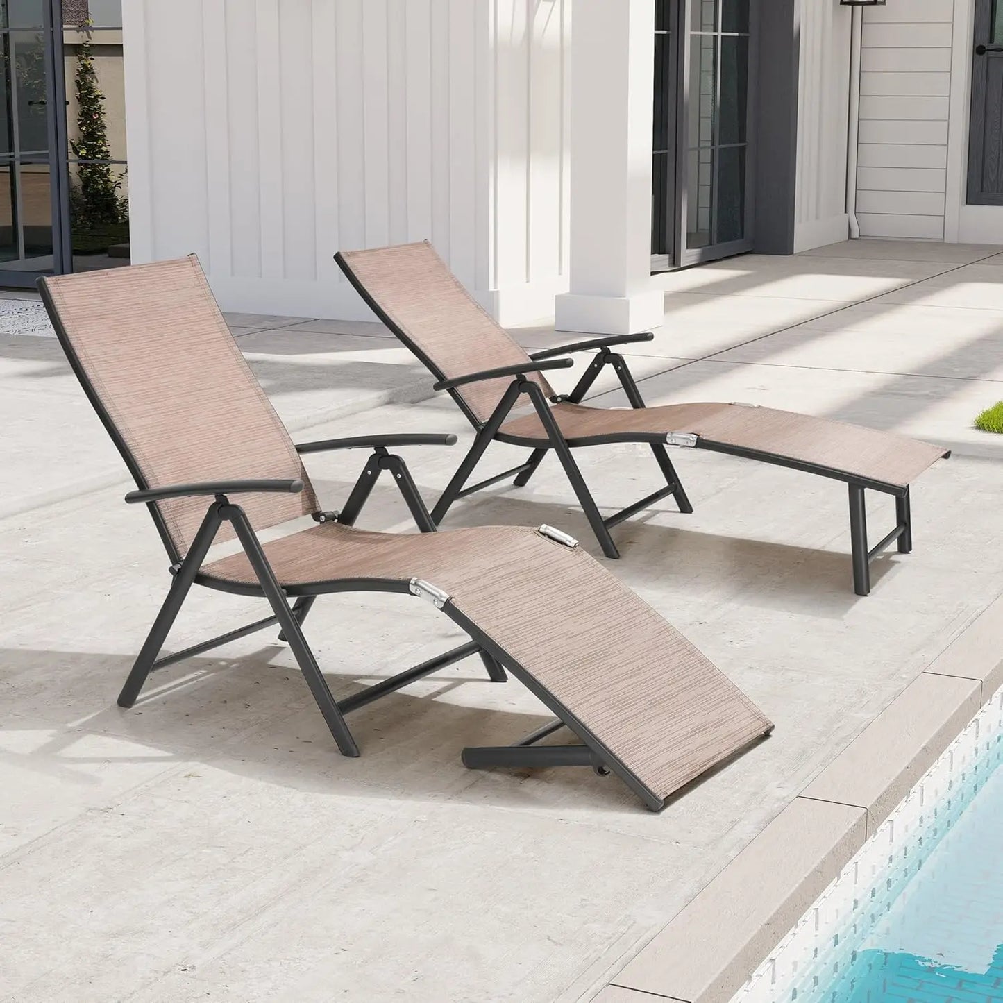 Adjustable 8-Position Aluminum Folding Chaise Lounge Outdoor Chair Set