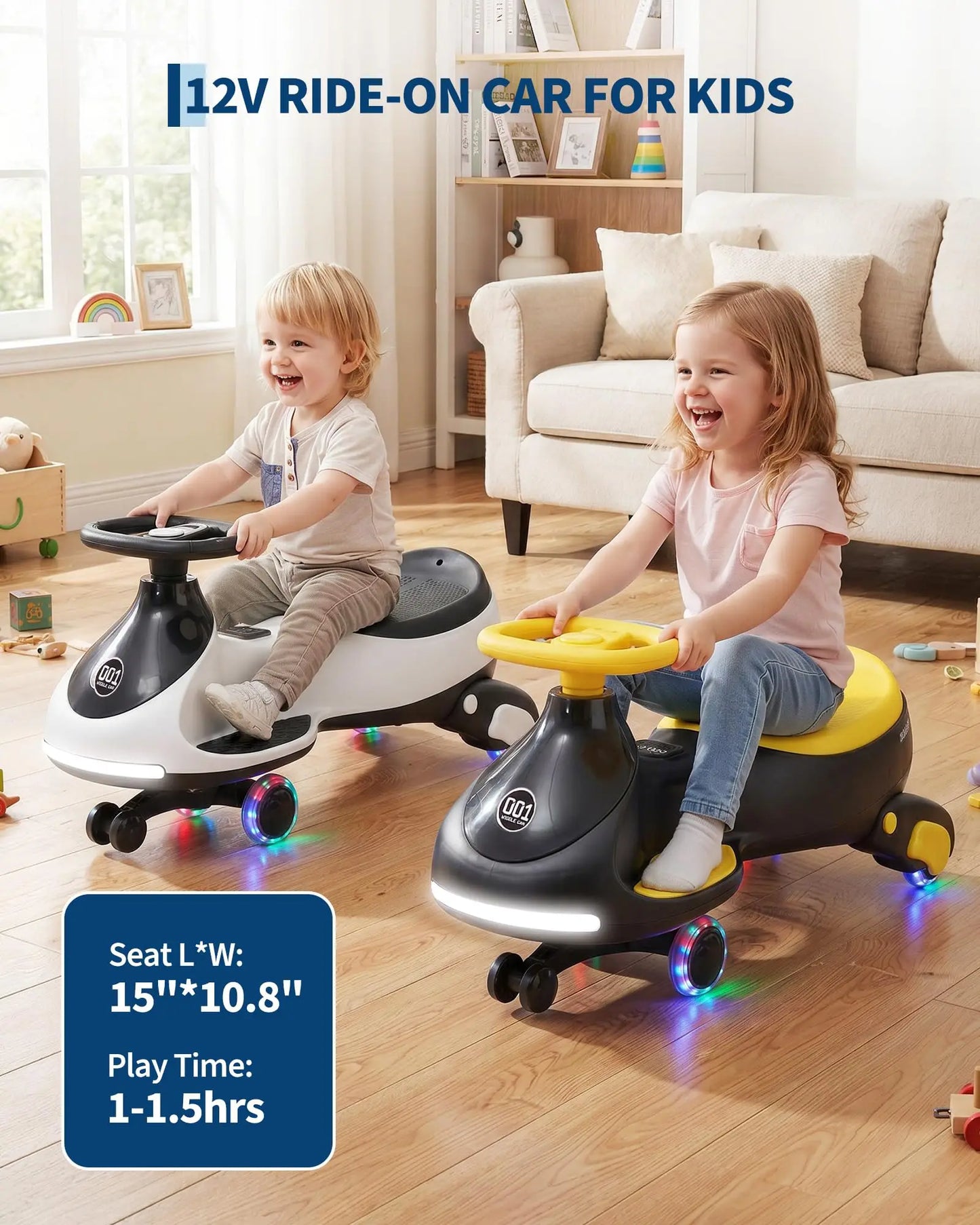 HiMISS 12V Electric Wiggle Car For Kids 2 In 1 Ride On Swing Car