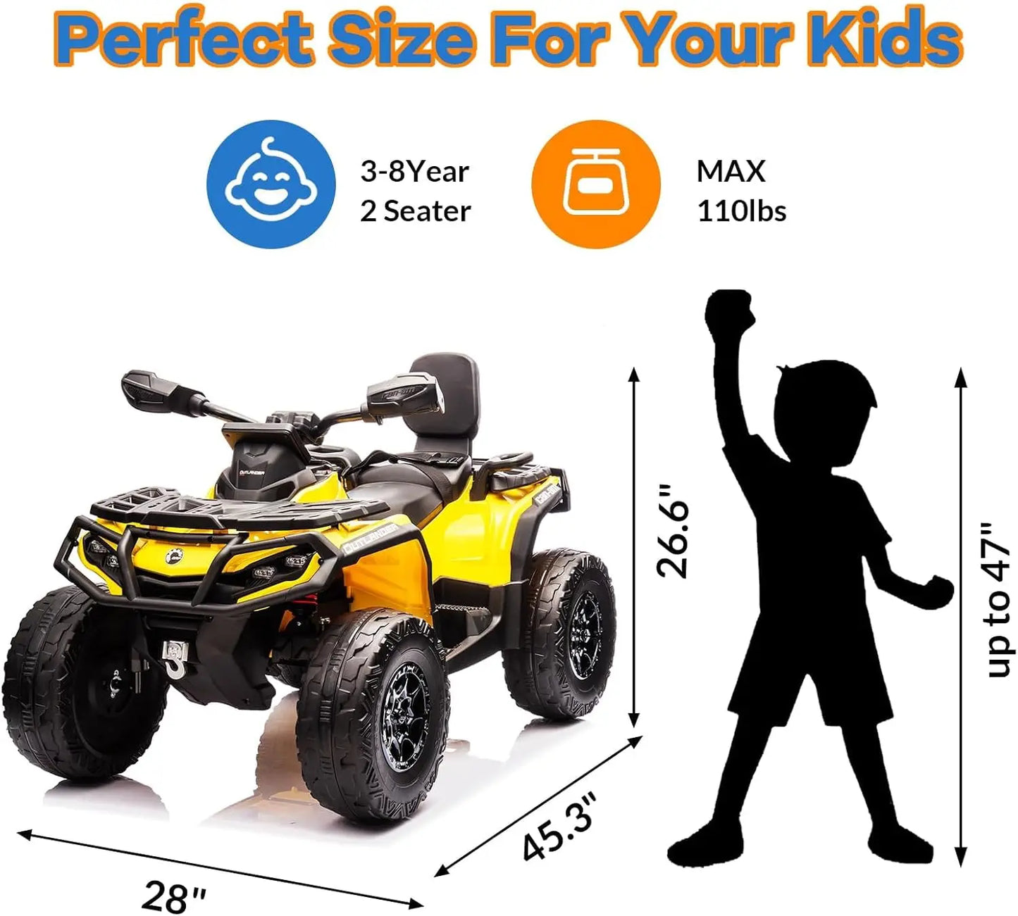 HiMISS 24V 4WD Kids Ride ATV With Leather Seats Bluetooth