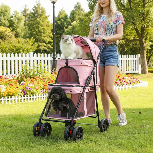 Double Pet Stroller for Dogs and Cats for Travel Comfort