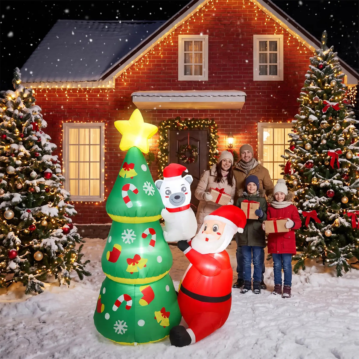 LED Inflatable Christmas Tree With Santa And Polar Bear