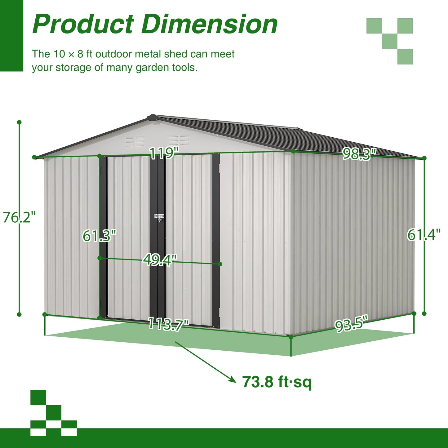 LZBEITEM Outdoor All Weather Storage Shed With Lockable Doors