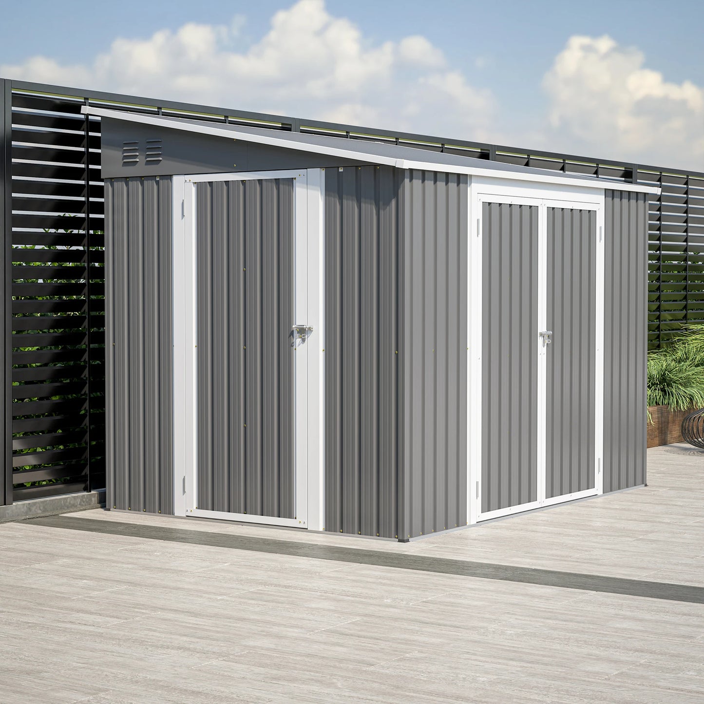 LZBEITEM Metal Outdoor Storage Shed With Lockable Doors