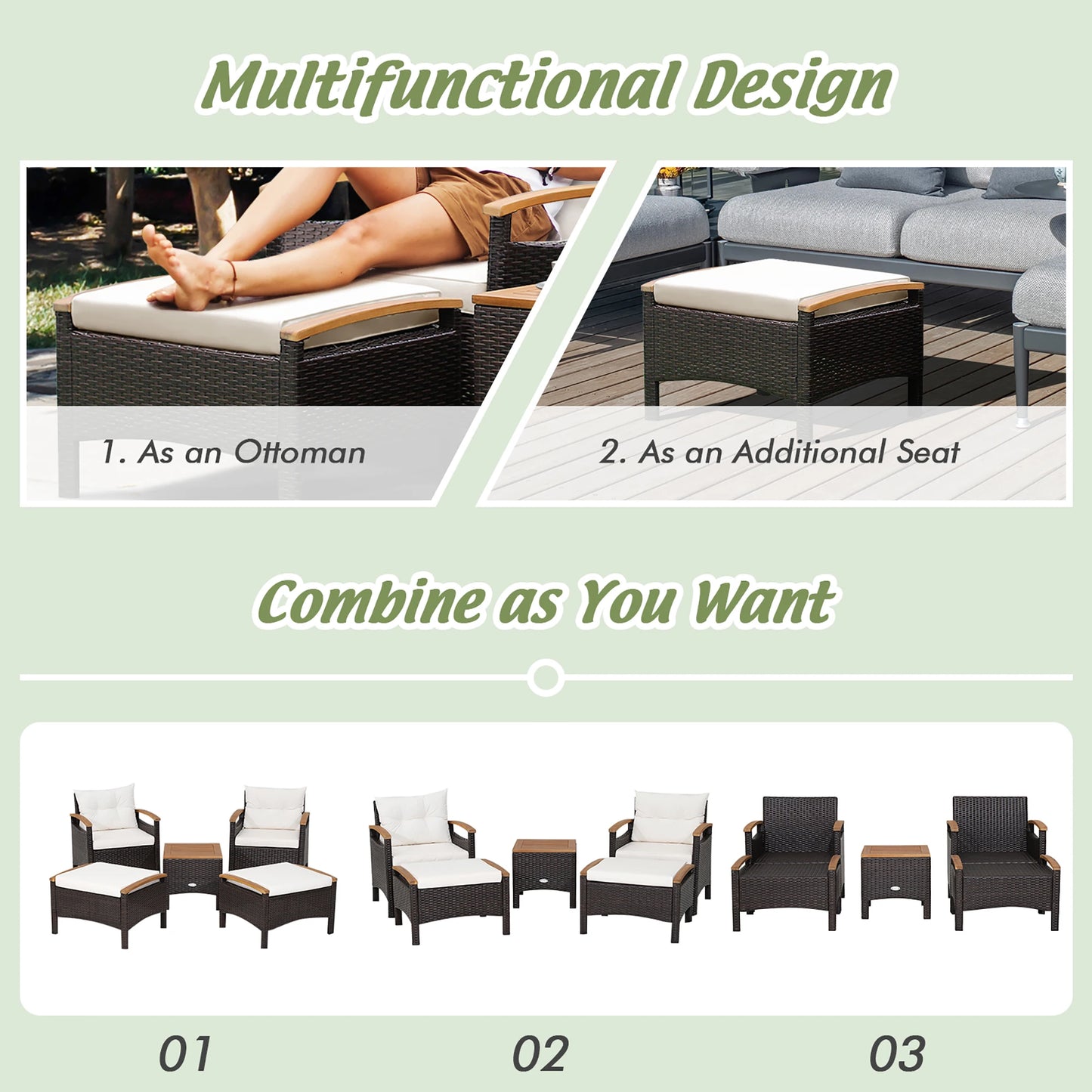 HOMASIS Patio Rattan Furniture Set Cushioned Sofas And Wood Table