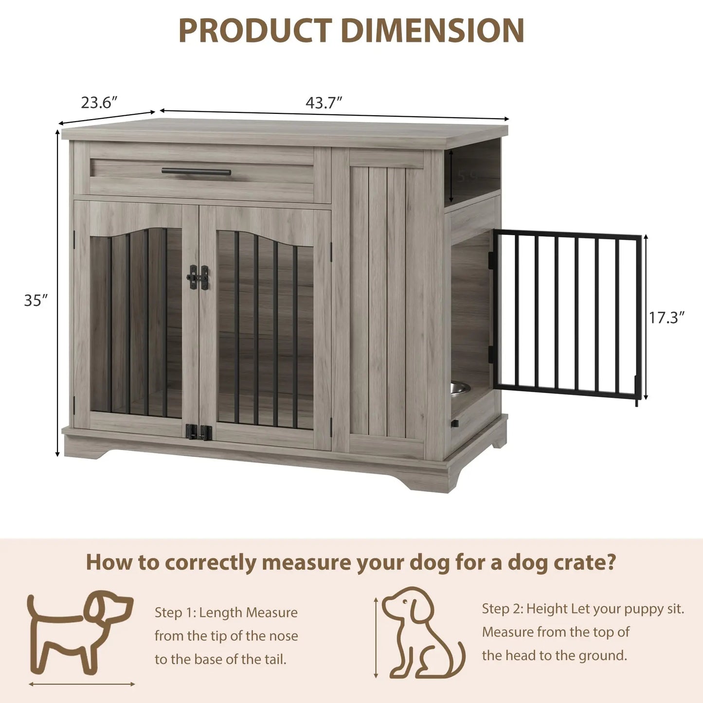 HiMISS Heavy Duty Wooden Dog Crate With Drawer Storage