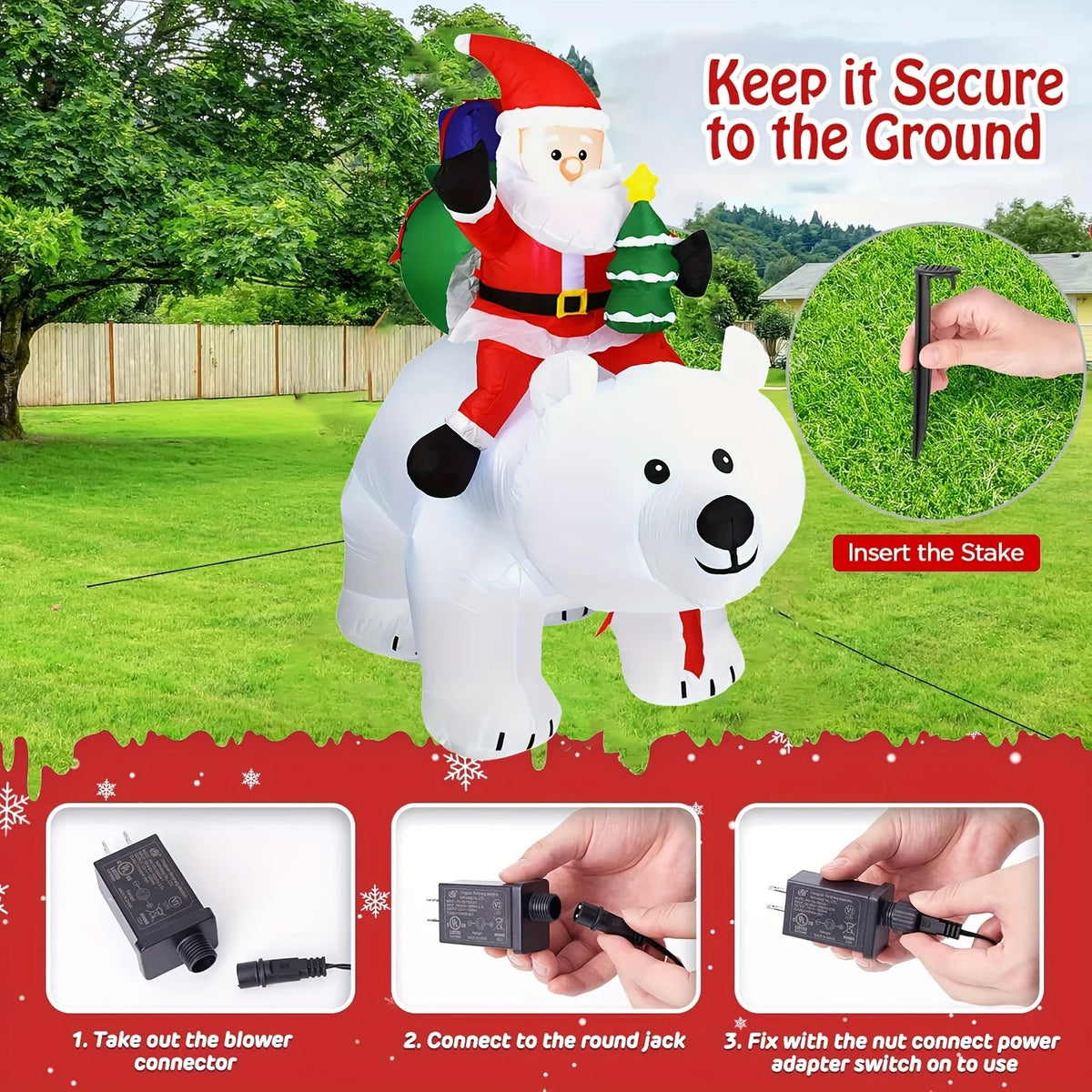 LED Inflatable Santa Riding Polar Bear With Shaking Head Decor