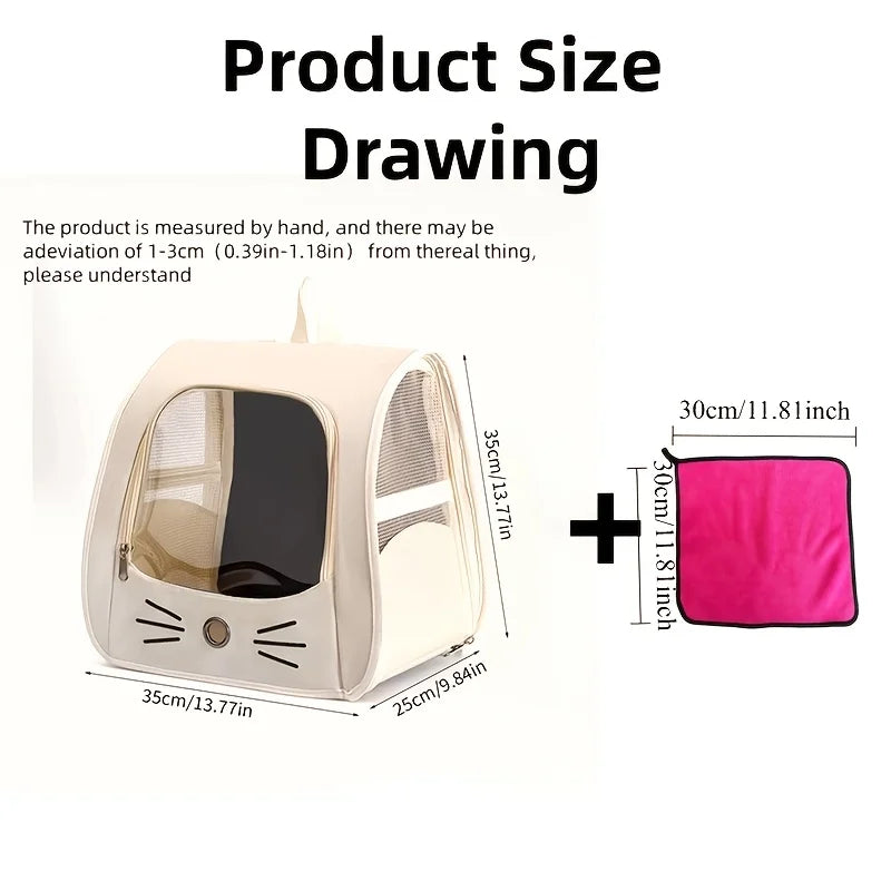 Two Piece Pet Backpack And Towel Set For Small Pets Carrier With Mesh Window