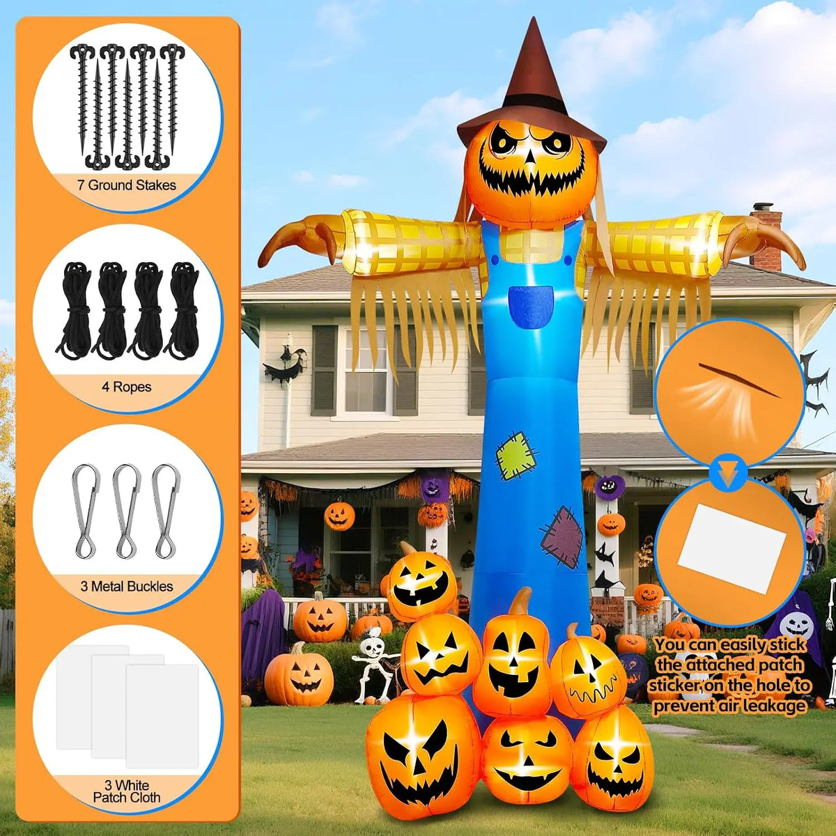 Giant Pumpkin Scarecrow Halloween Inflatable With Music And Scary Sound