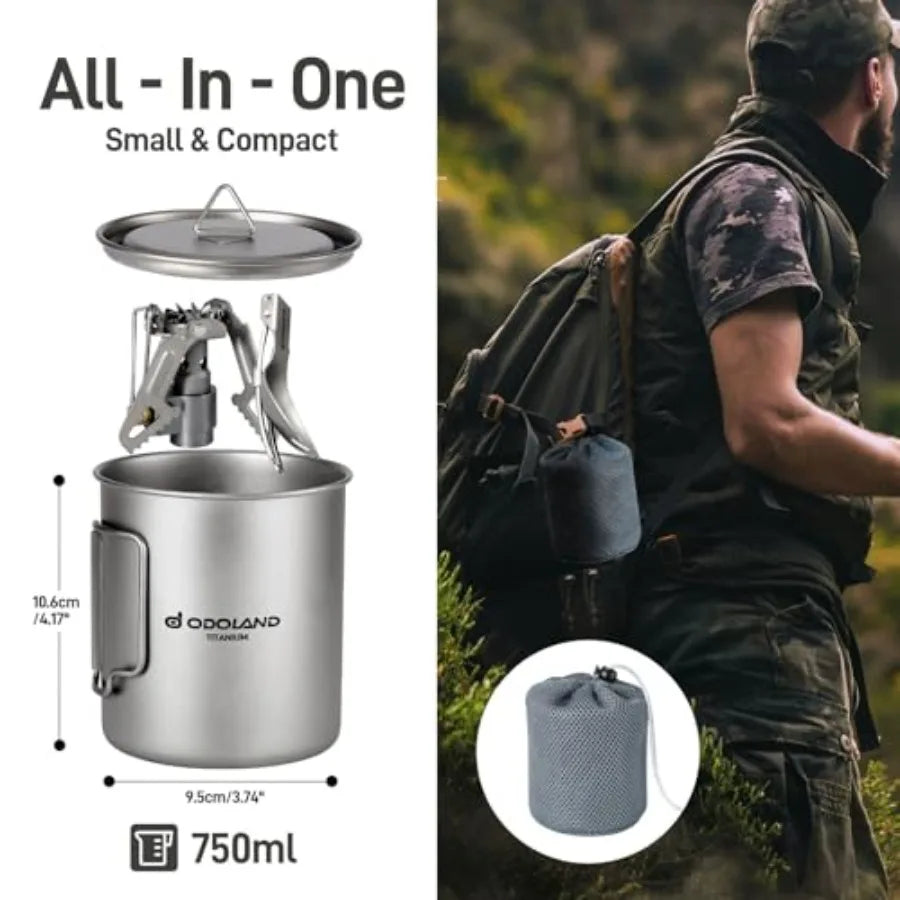 Titanium Camping Cookware Pot With Stove And Spork