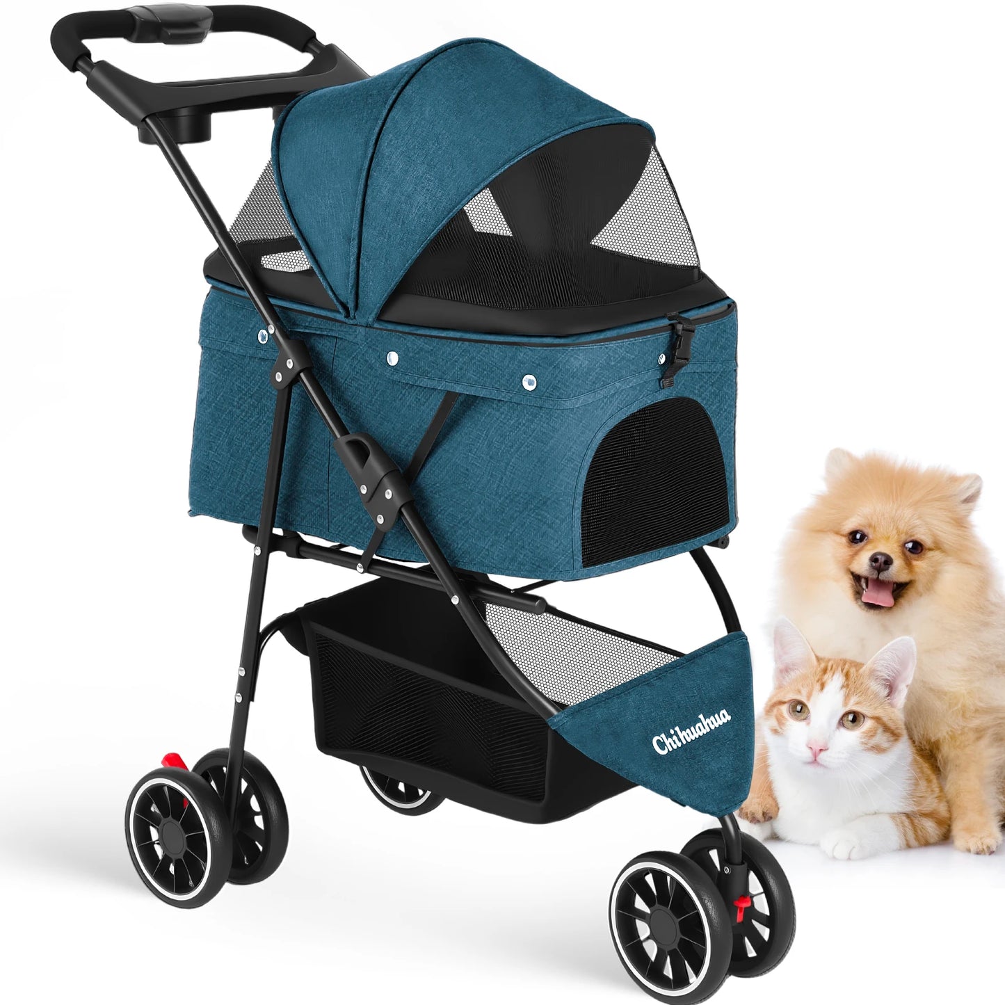 CHIHUAHUA Pet Stroller For Cats And Dogs Foldable Mesh Canopy