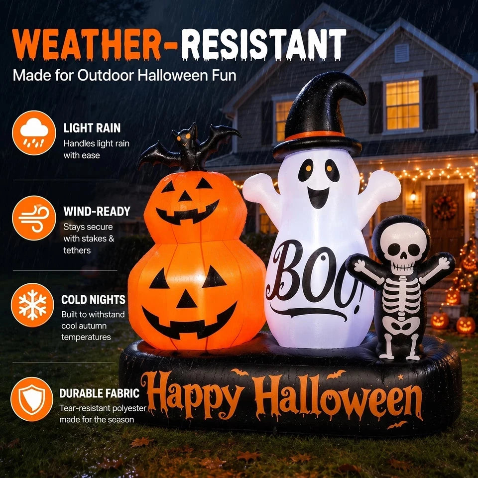 Halloween Inflatable Ghost and Pumpkin Yard Decor With LED Lights