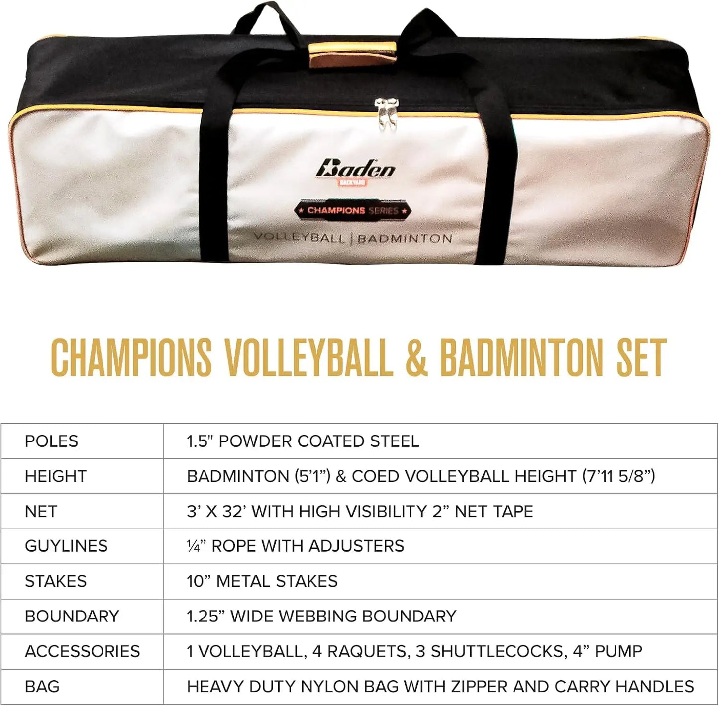 Volleyball And Badminton 2in1 Portable Combo Set With Quick Setup