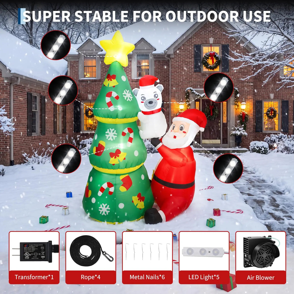 LED Inflatable Christmas Tree With Santa And Polar Bear