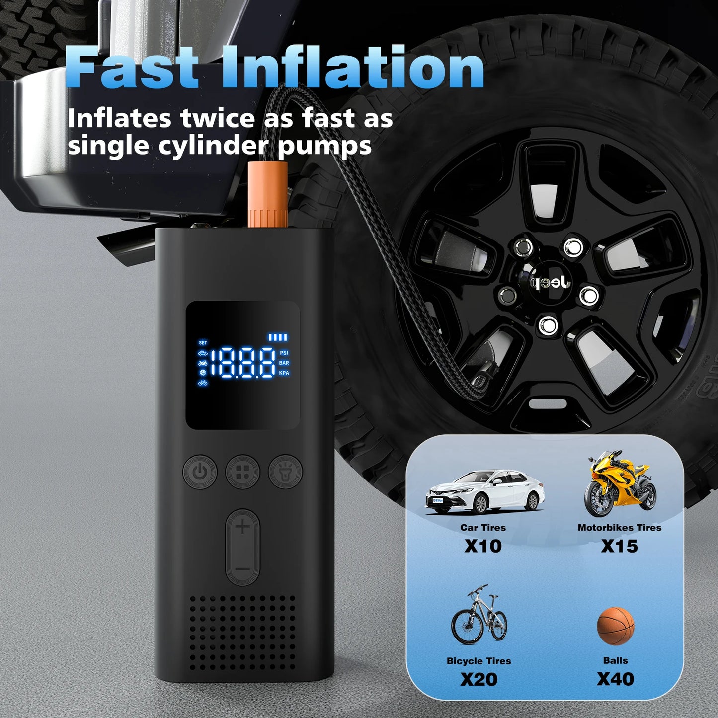 CHPOWKIT Portable Car Tire Inflator Cordless Air Pump 150 PSI
