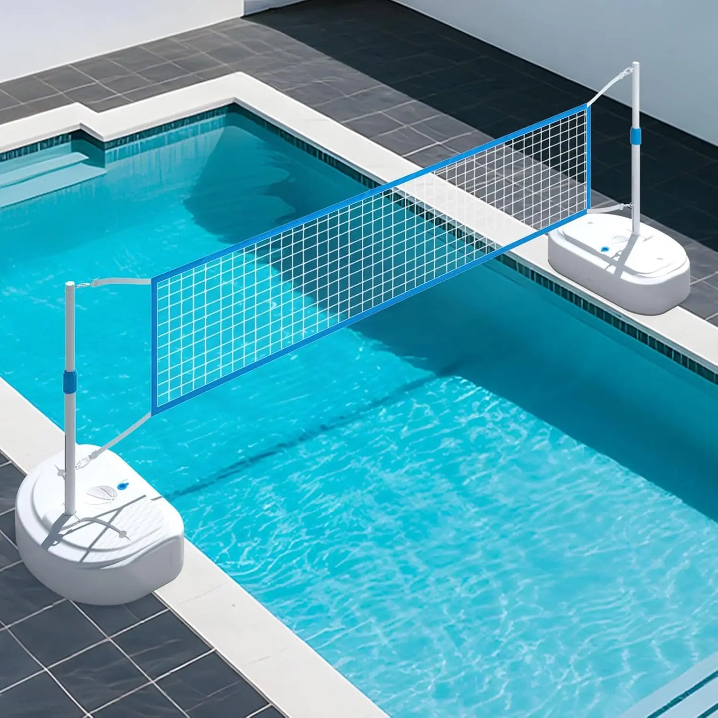 Pool Volleyball Set With Height Adjustable Net And Stainless Frame