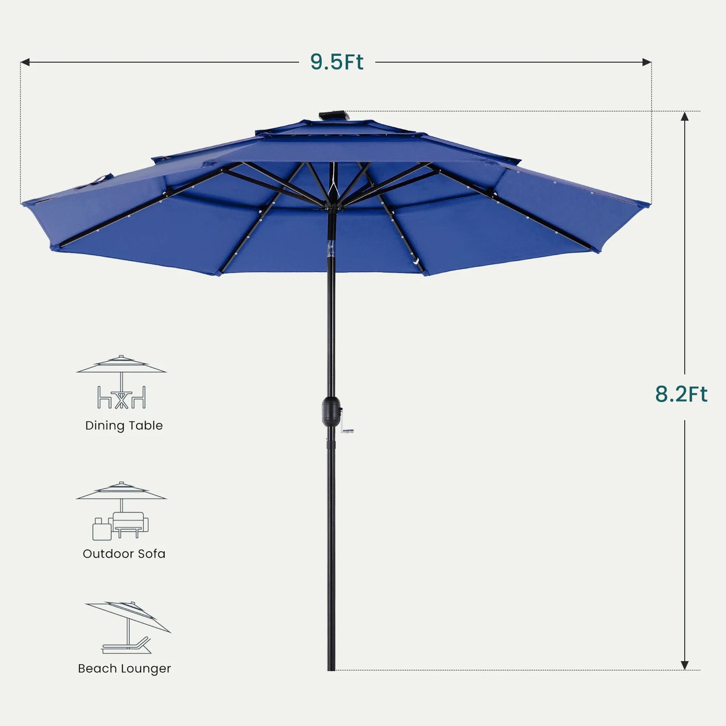 JHK 3-Tier Outdoor Patio Umbrella With Solar LED Lights