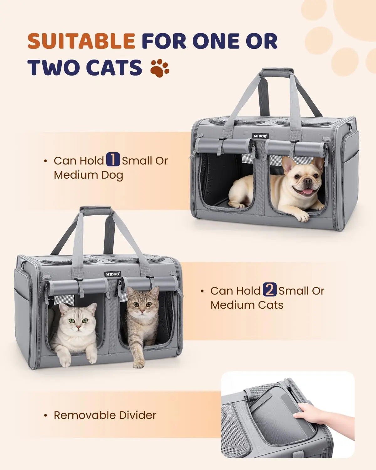 Cat Carrier With Litter Box Expandable Dual Compartment For Two Cats