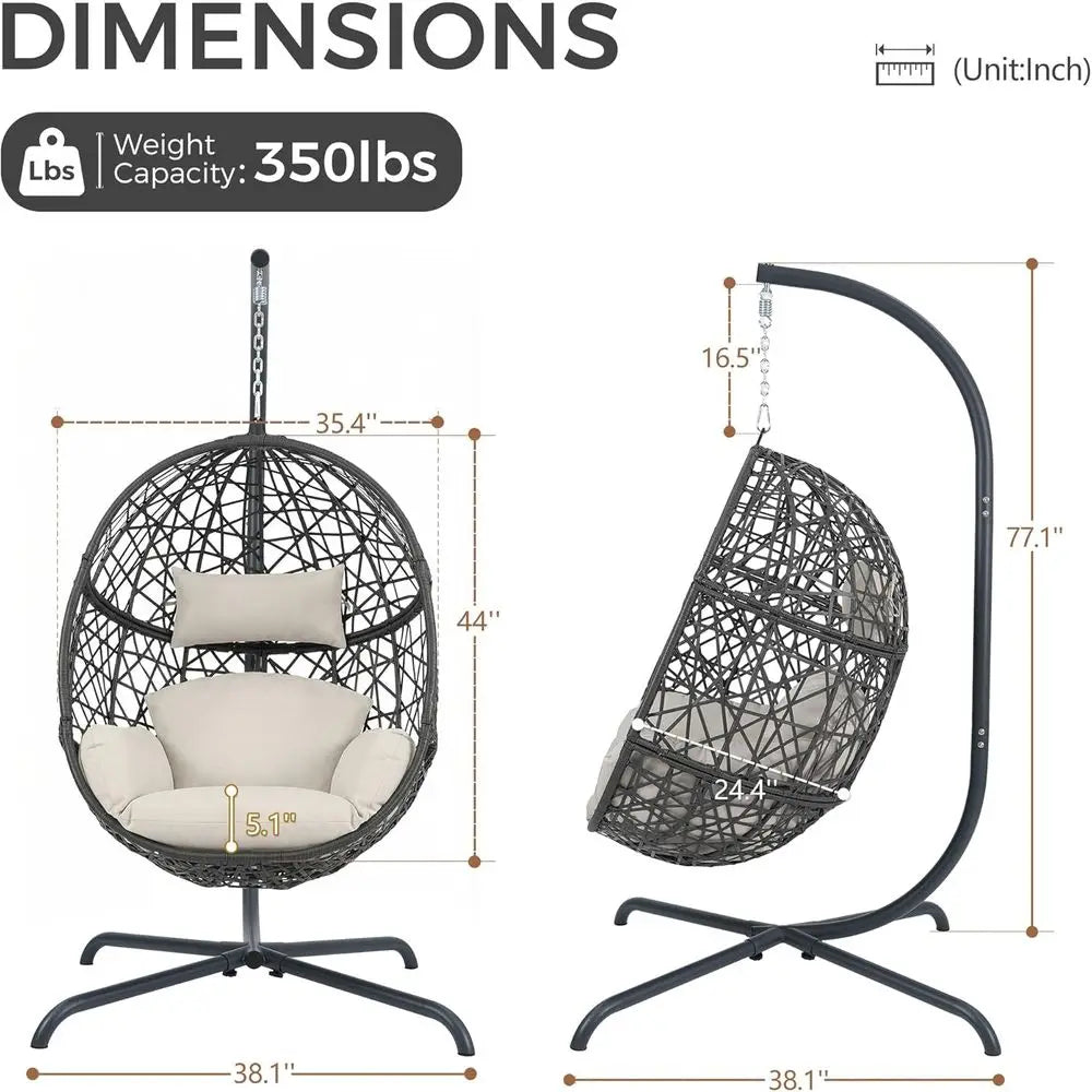Oversized Rattan Egg Chair With Stand For Outdoor Indoor Use