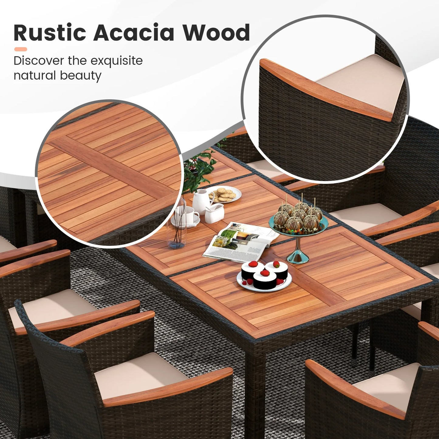 HOMASIS 9-Piece Patio Wicker Dining Set With Acacia Table