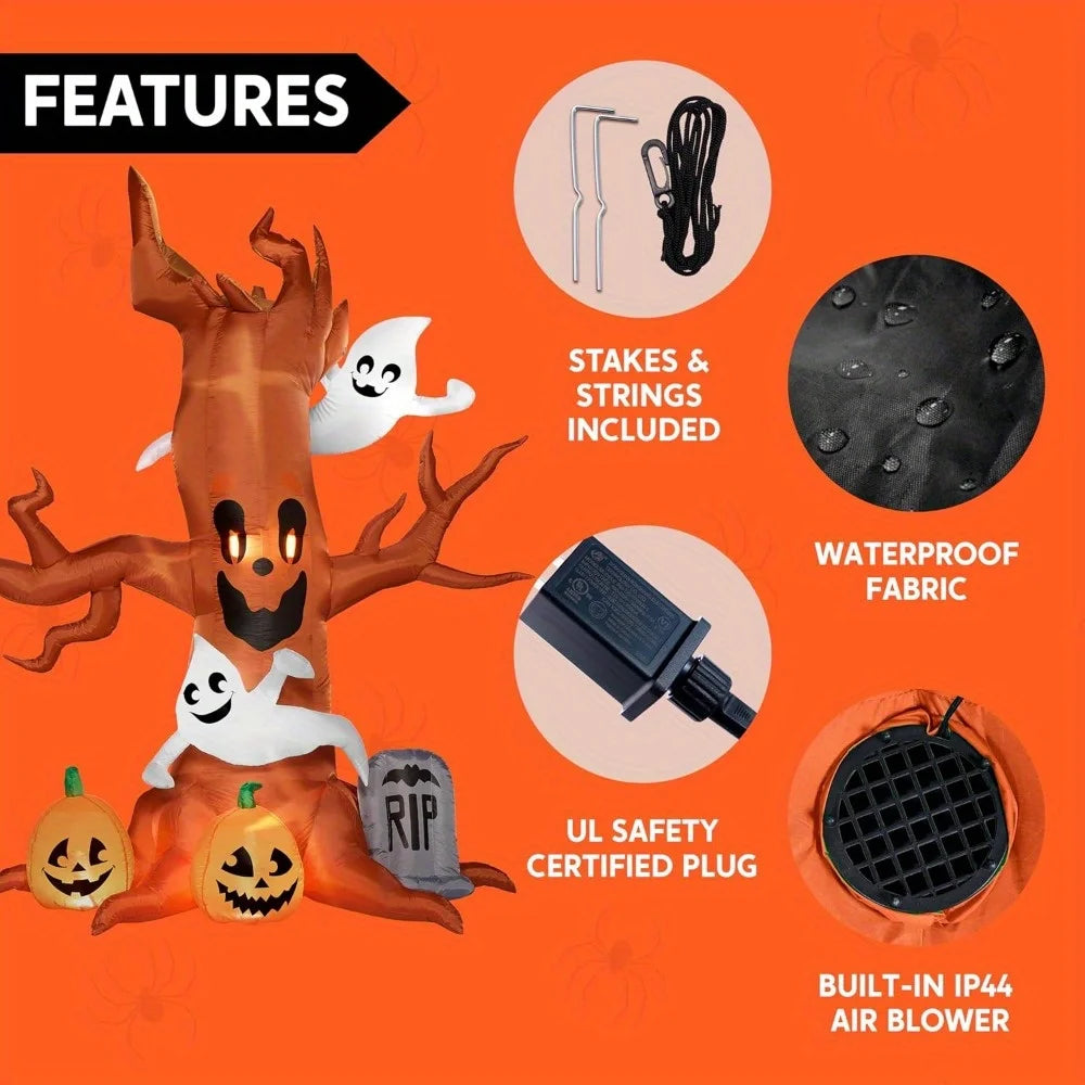 Halloween Inflatable Spooky Tree With Ghosts Pumpkin And LED Lights