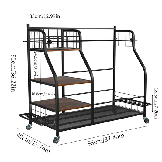 Rolling Golf Bags Storage Rack With Wheels 3 Tier Organizer