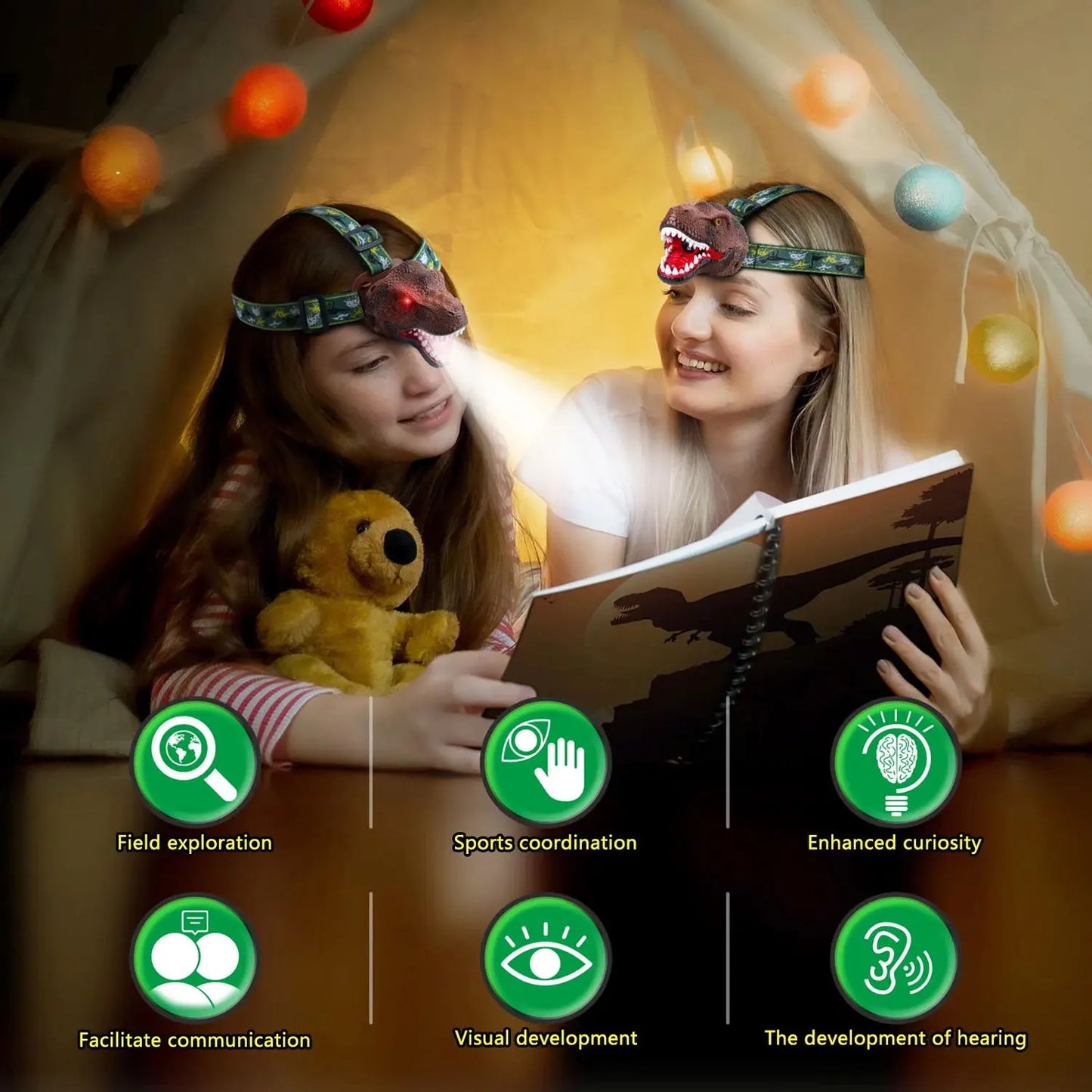 Dinosaur Kids Headlamp Rechargeable LED With Roar And Silent Modes