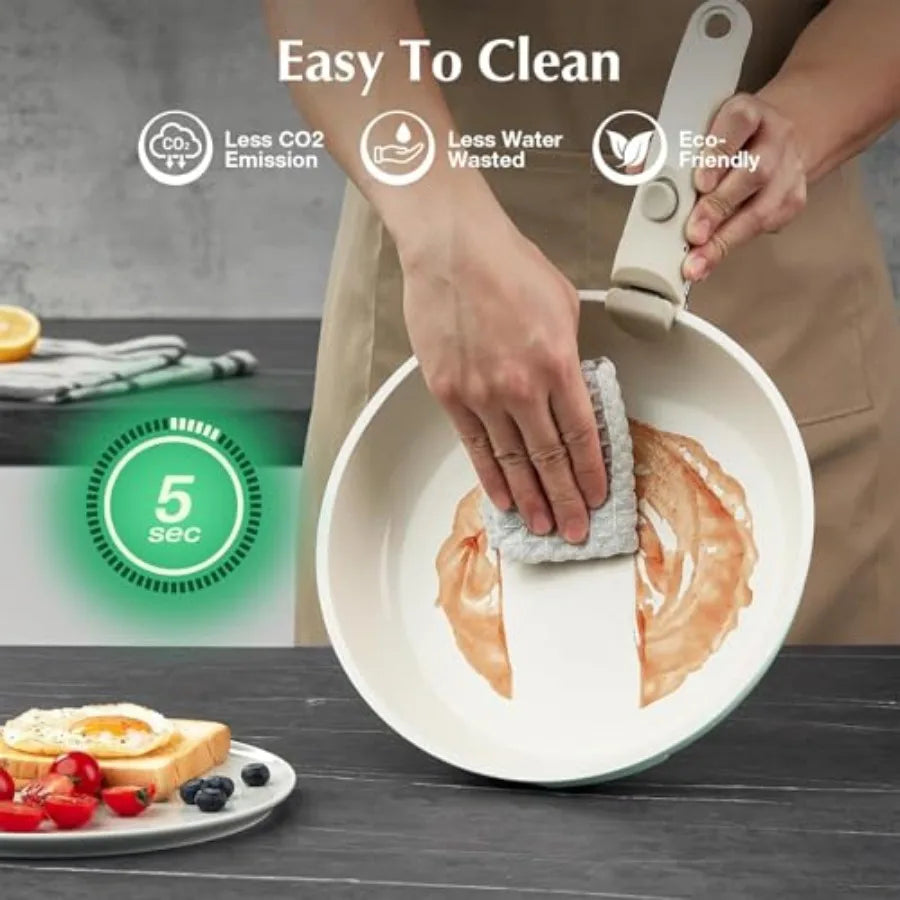 Ceramic Nonstick Cookware Set With Detachable Handle Induction Compatible