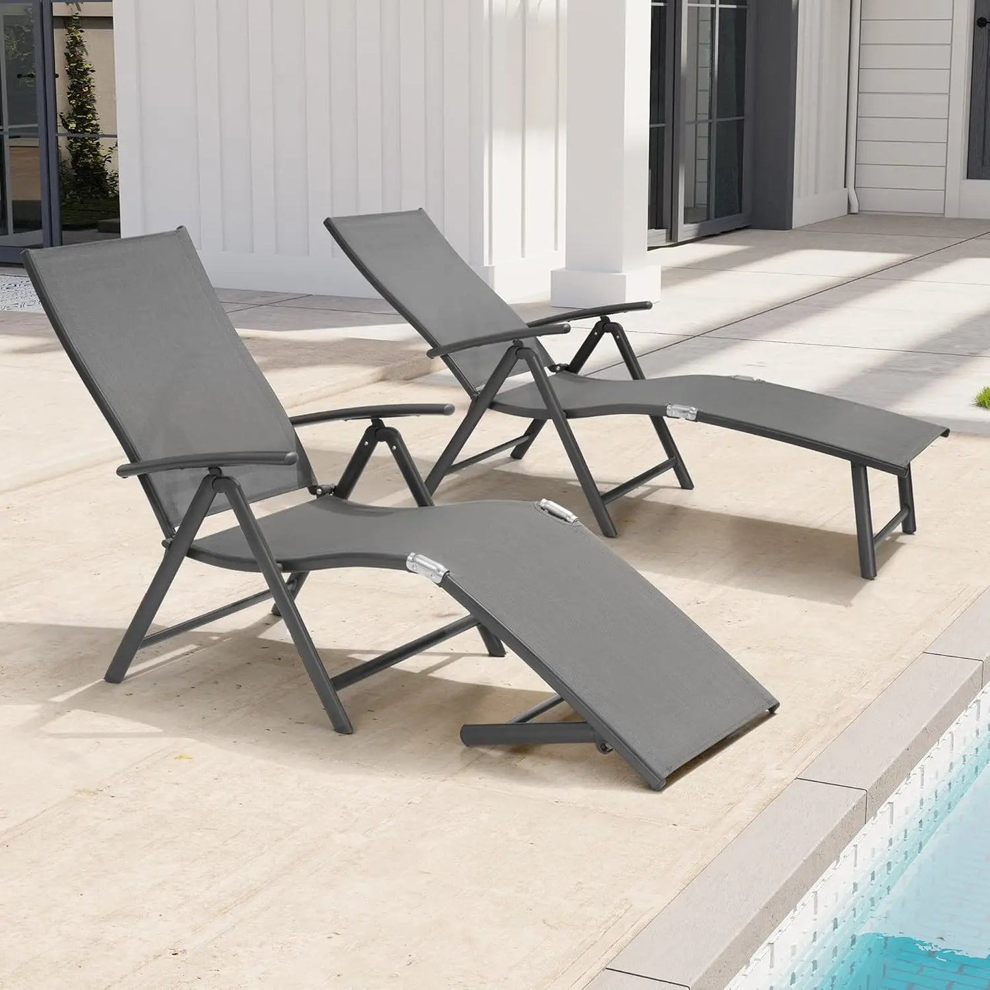 Adjustable 8-Position Aluminum Folding Chaise Lounge Outdoor Chair Set