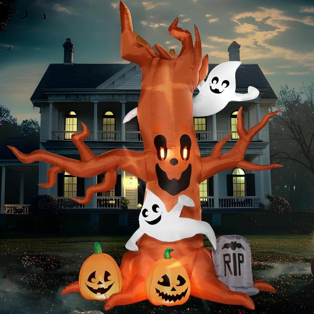 Halloween Inflatable Spooky Tree With Ghosts Pumpkin And LED Lights