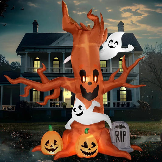 Halloween Inflatable Spooky Tree With Ghosts Pumpkin And LED Lights