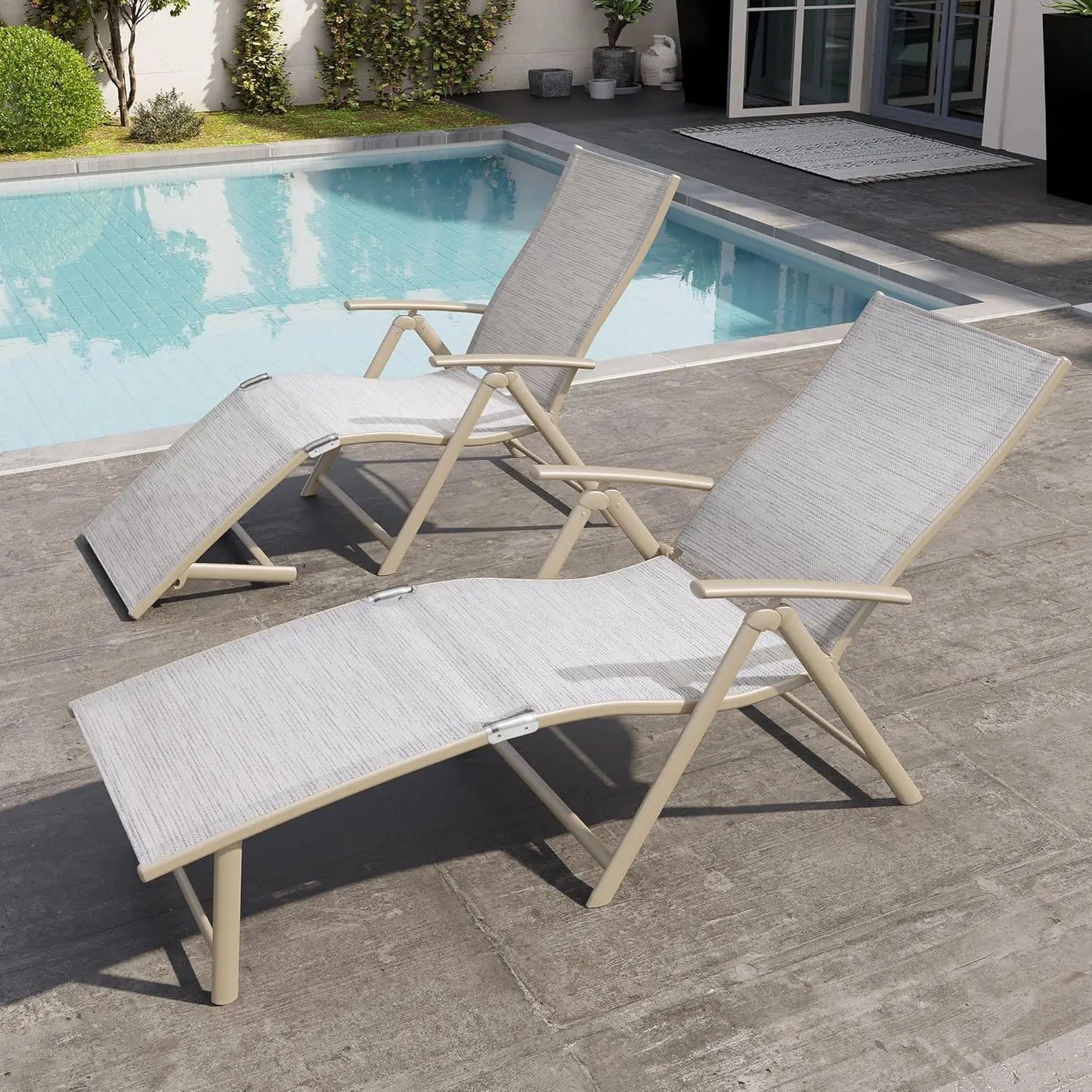 Adjustable 8-Position Aluminum Folding Chaise Lounge Outdoor Chair Set