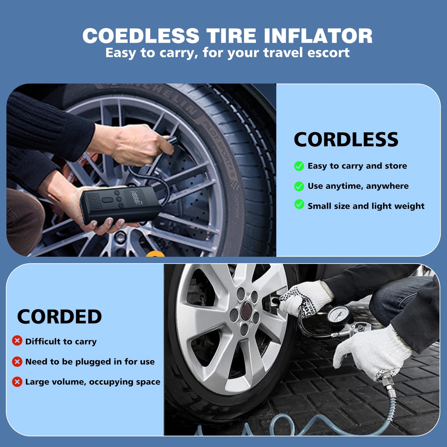 CHPOWKIT Portable Car Tire Inflator Cordless Air Pump 150 PSI