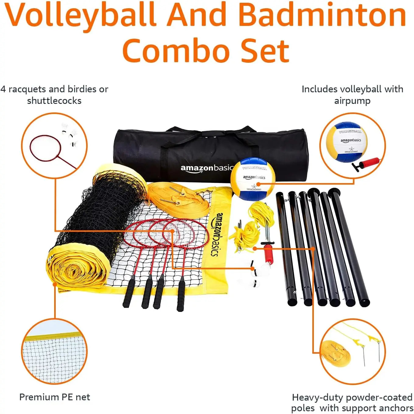 Portable Outdoor Volleyball And Badminton Combo Set With Poles