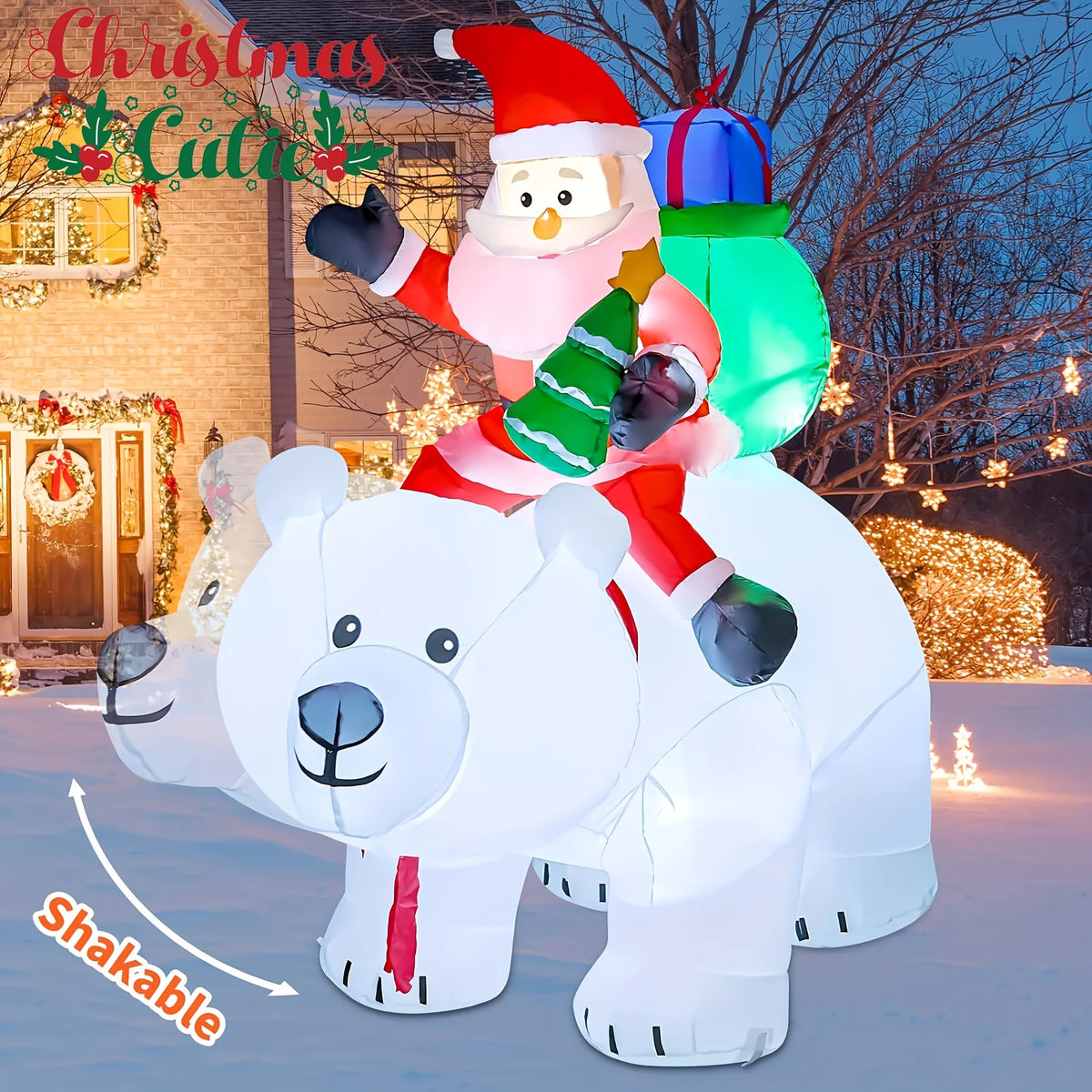 LED Inflatable Santa Riding Polar Bear With Shaking Head Decor