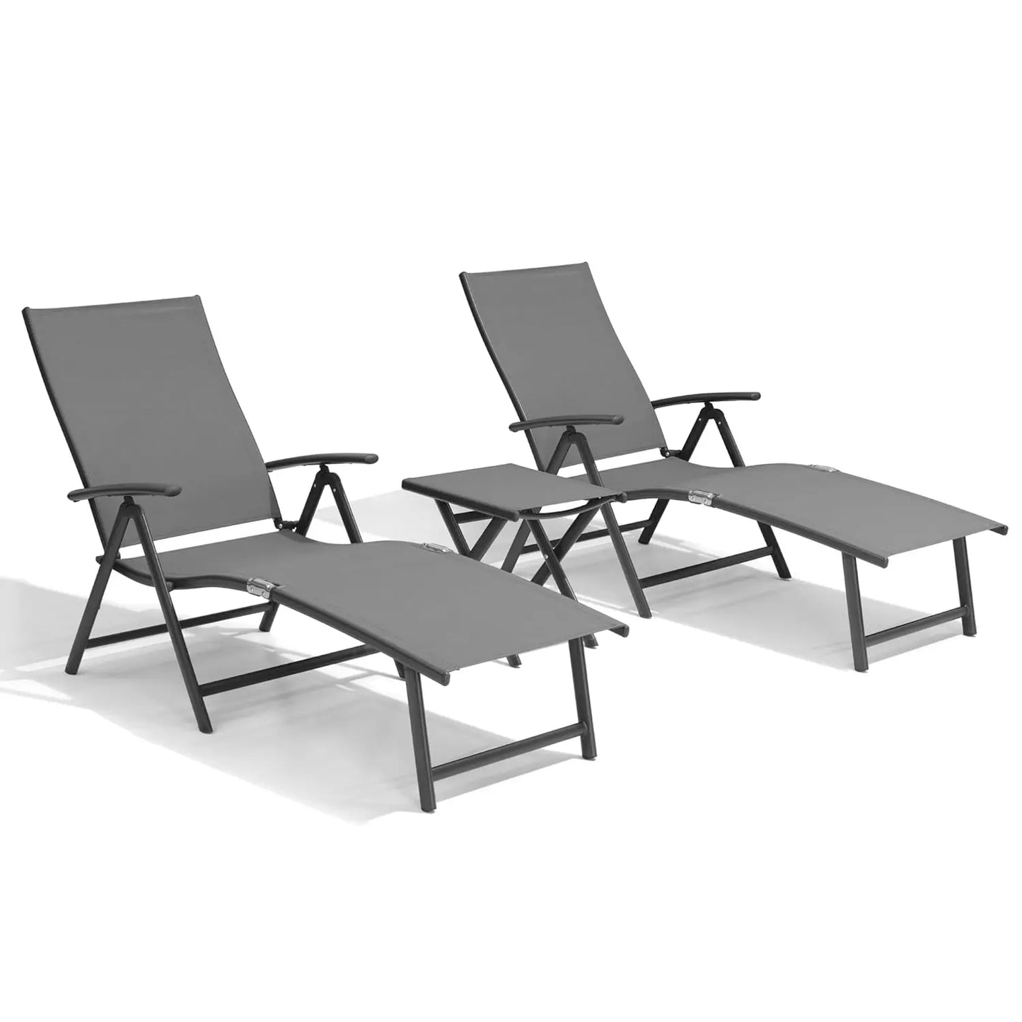 Adjustable 8-Position Aluminum Folding Chaise Lounge Outdoor Chair Set