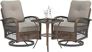 Outdoor Swivel Rocker Patio Set With Wicker Chairs And Cushions