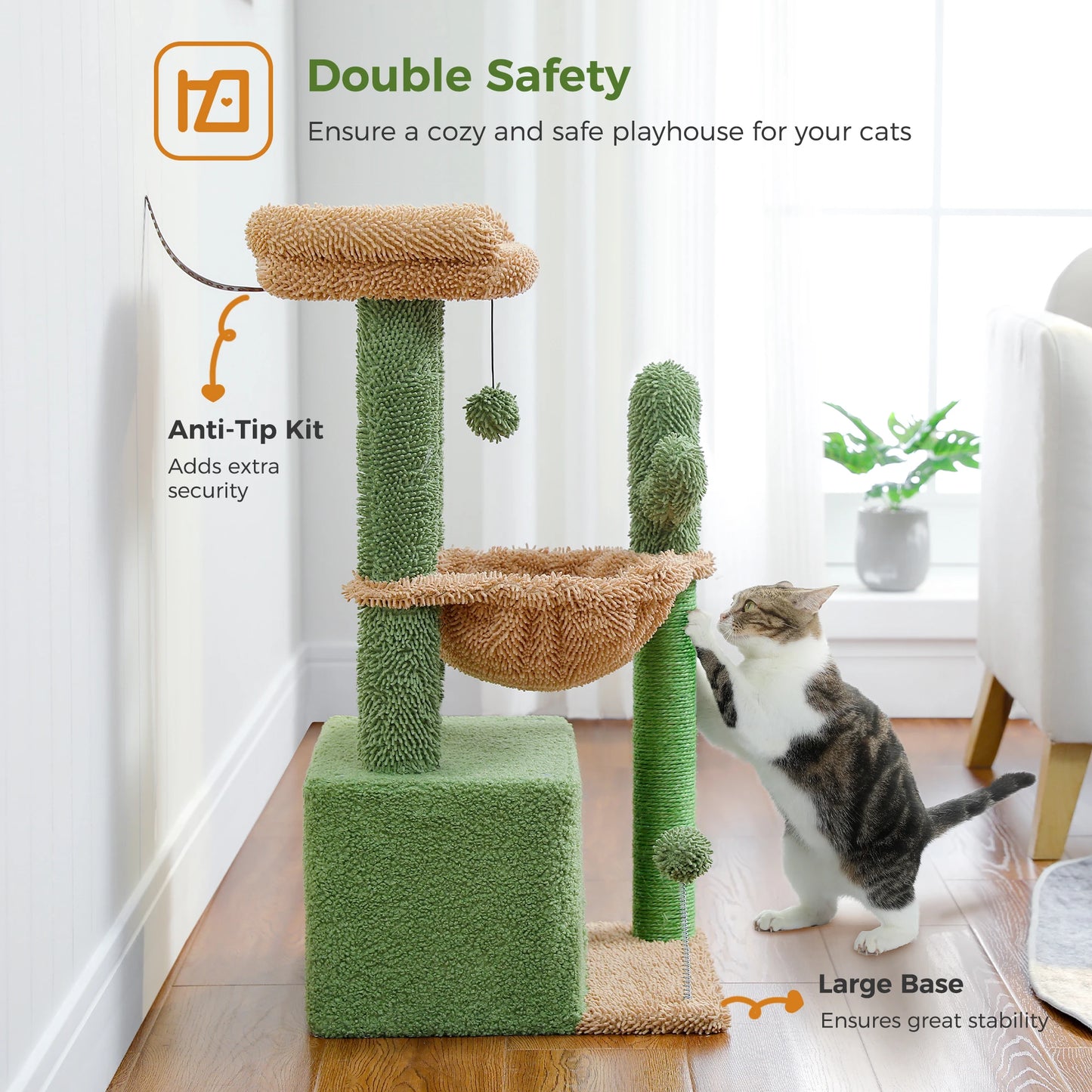 PAWZ Road 4-in-1 Cat Tree With Condo, Scratching Post, Hammock