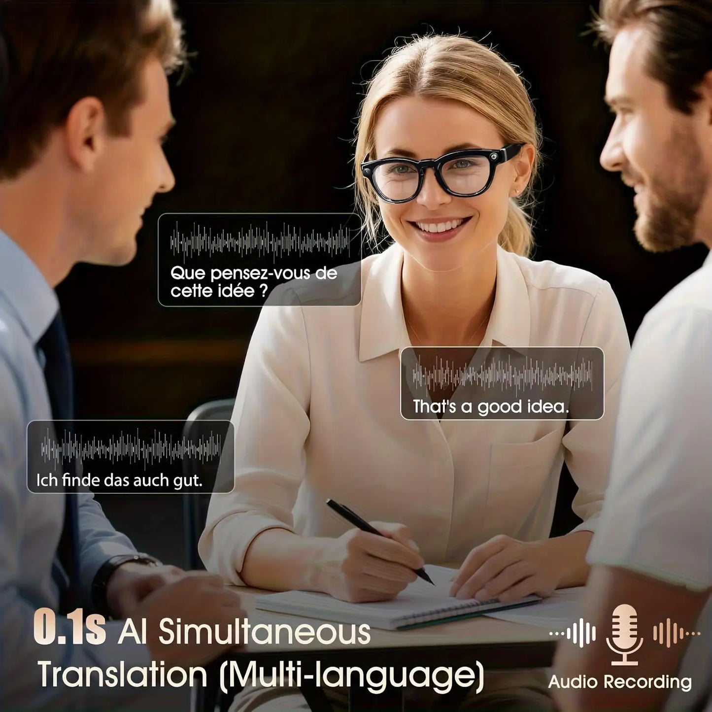 AI Translation Smart Glasses With Camera And Dual Microphones
