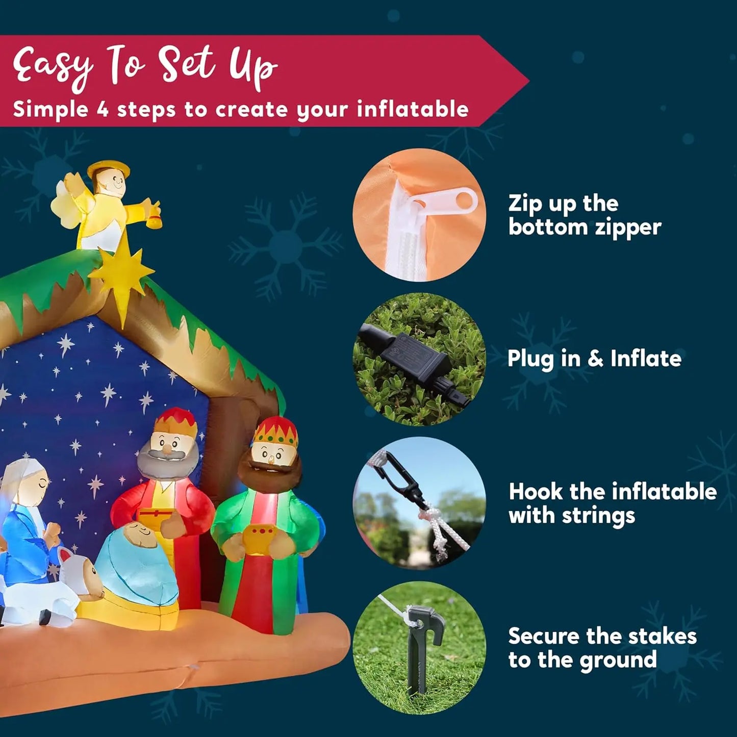 Joyfy Nativity Scene Inflatable With LEDs For Outdoor Decor
