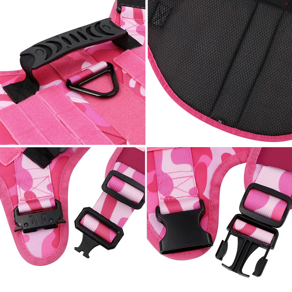 PETRAVEL Pink Camouflage Dog Harness For Large And Medium Dogs