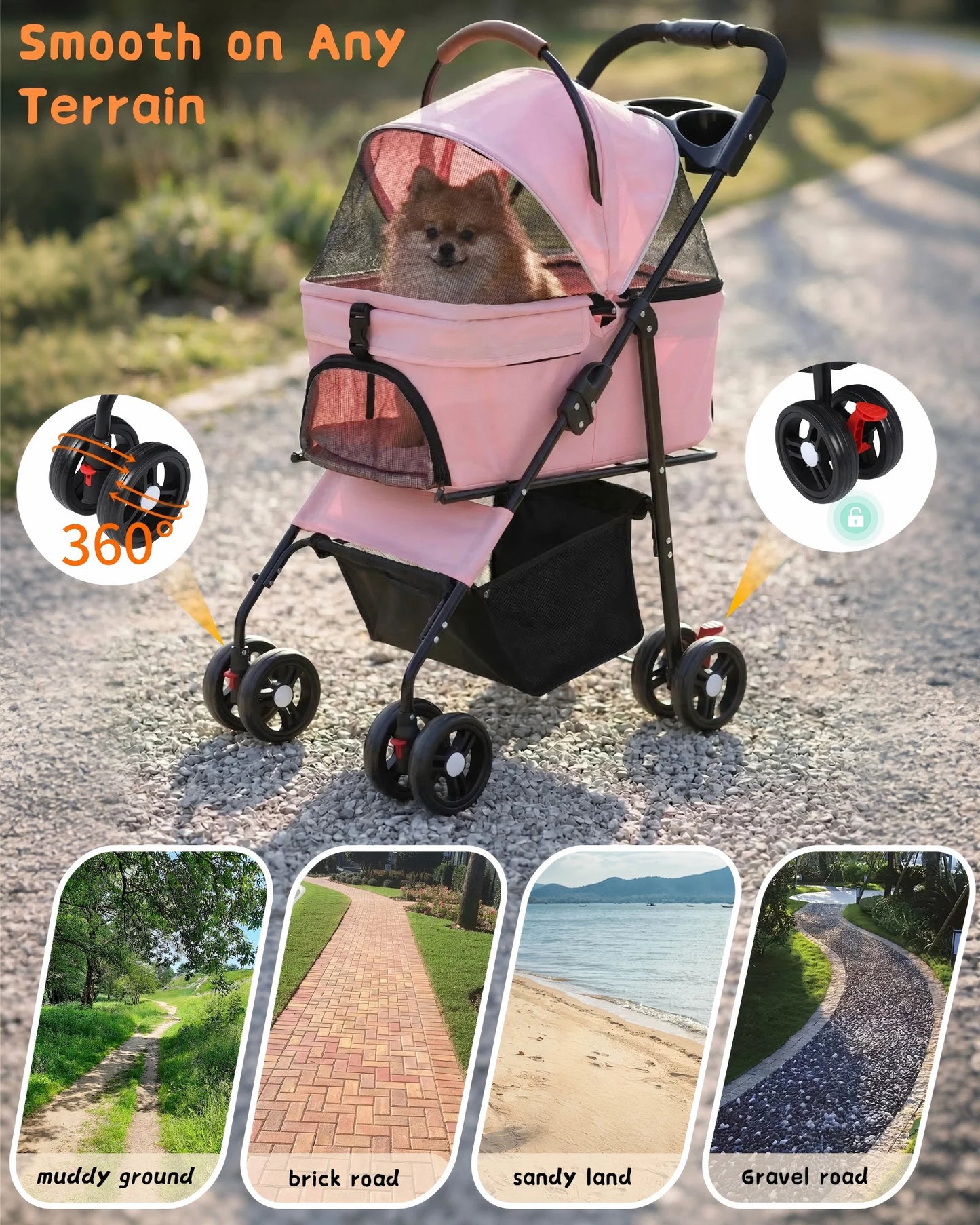 Cabusatly Portable Pet Stroller With Removable Pet Carrier