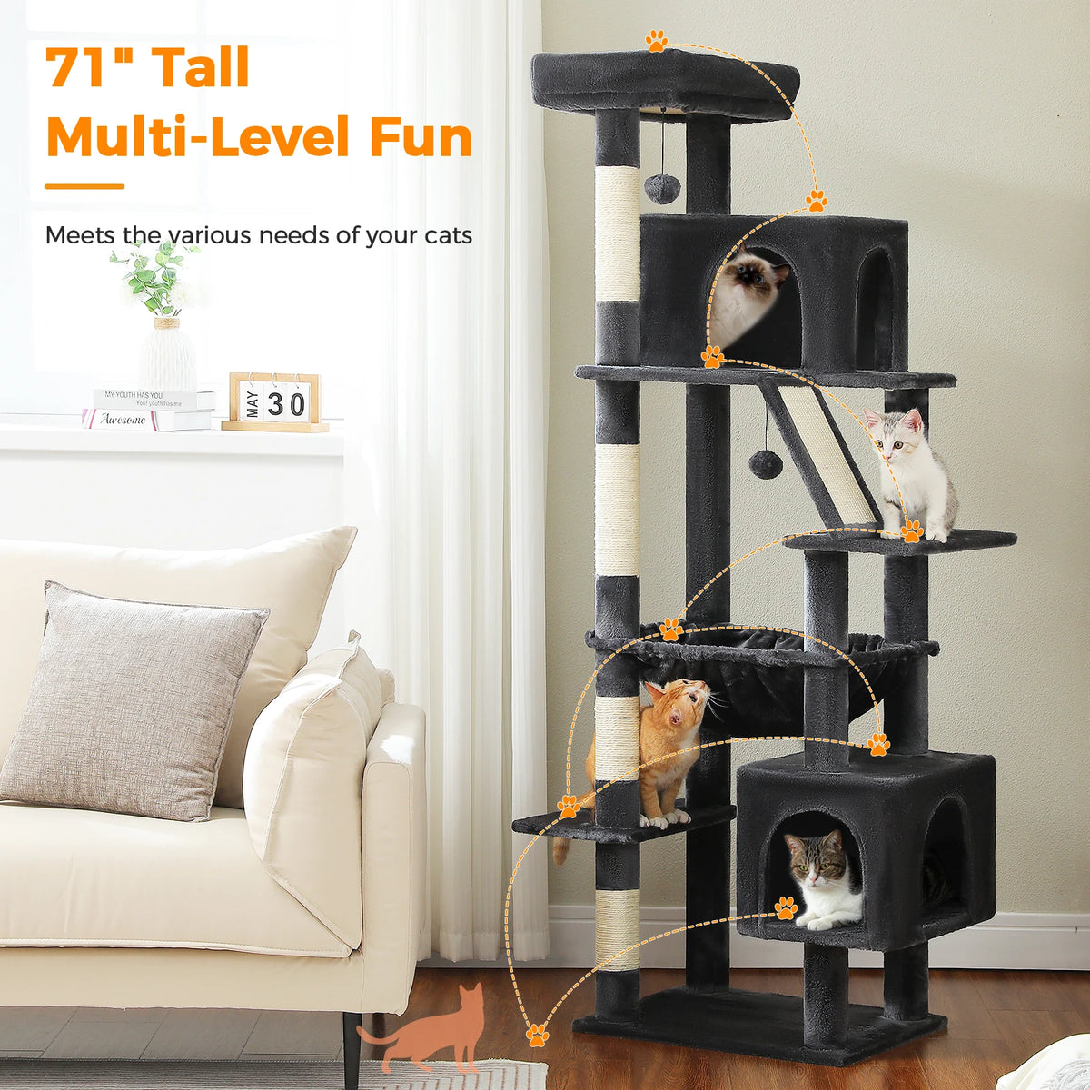Pawz Road Indoor Cat Tree With Hammock And Scratching Posts