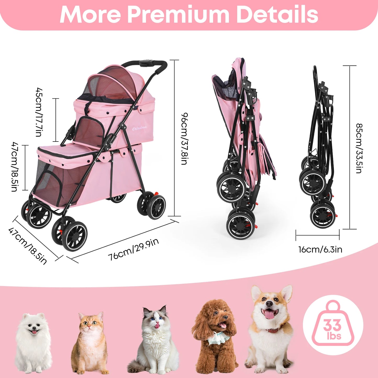 Double Pet Stroller for Dogs and Cats for Travel Comfort