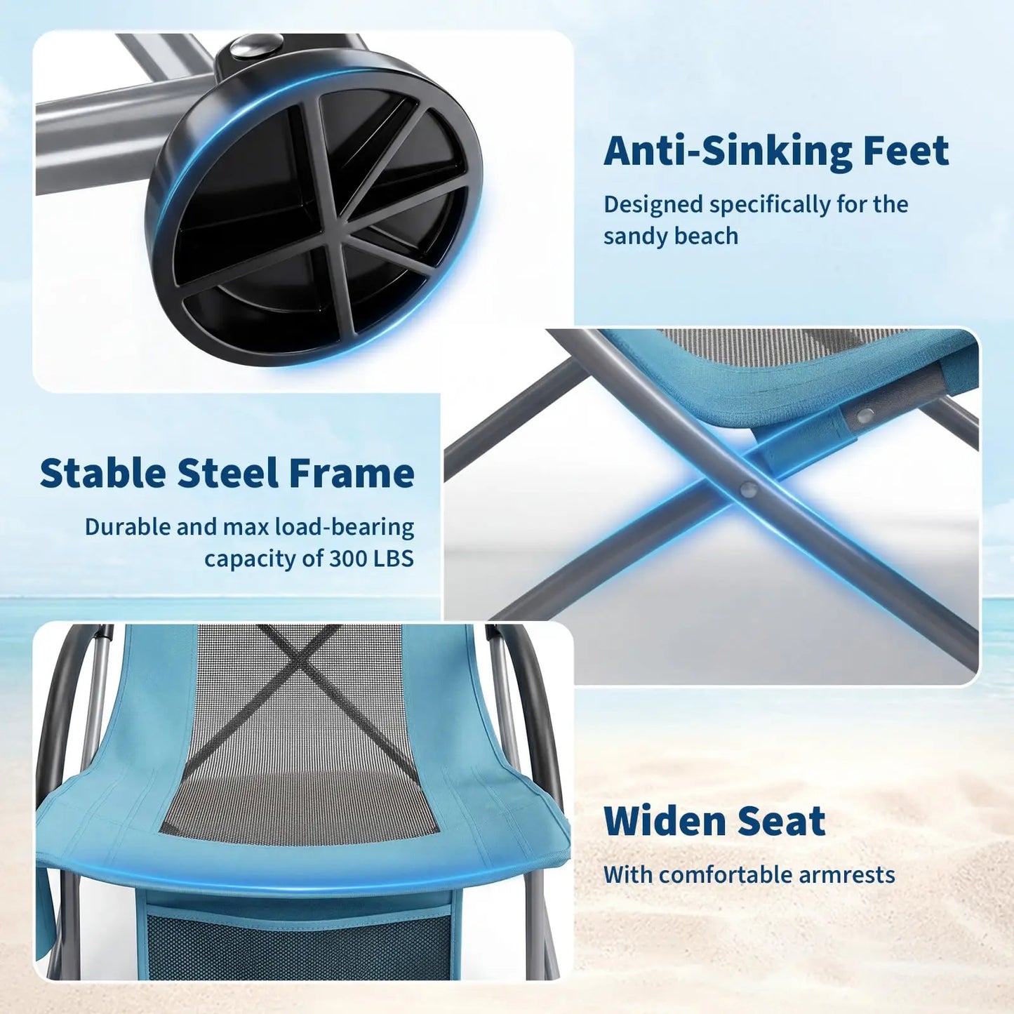 HiMISS High Back Folding Beach Chair With Cup Holder