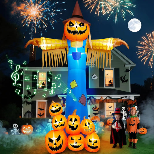 Giant Pumpkin Scarecrow Halloween Inflatable With Music And Scary Sound