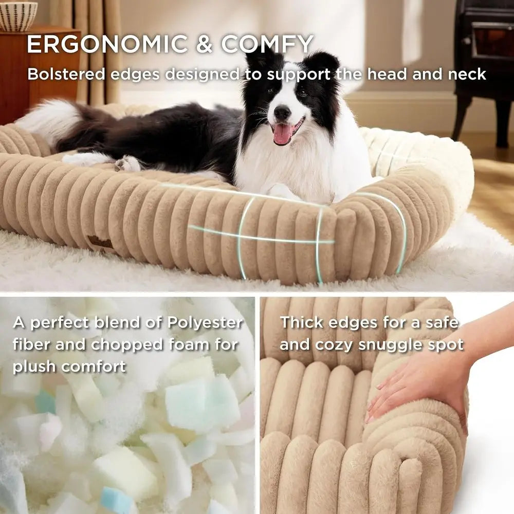 Washable Orthopedic Corduroy Dog Bed With Removable Zipper
