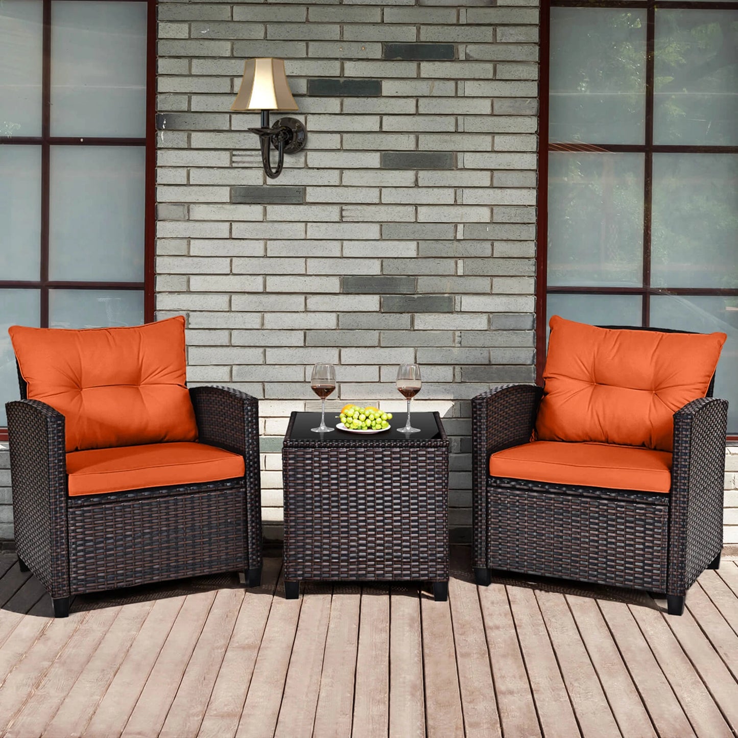 HOMASIS 3-Piece Patio Rattan Furniture Set Cushioned Sofa
